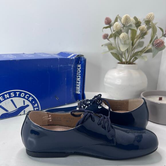 Birkenstock Saunders Patent Leather Clog Navy Women 5/Men 3 EU36 NWB Narrow - Picture 7 of 10